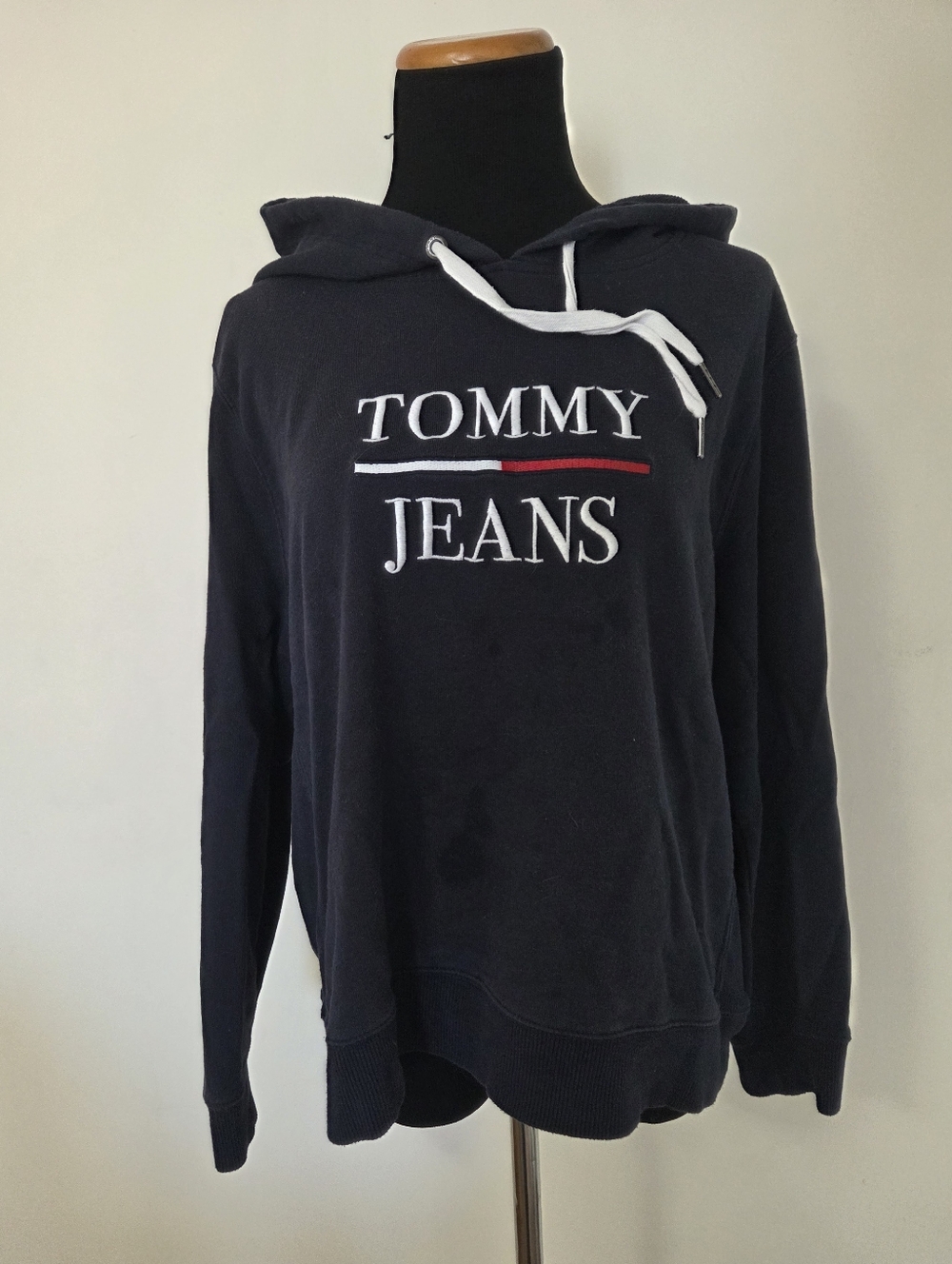 Tommy Jeans Navy Logo Hoodie with White Drawstrings Size XL